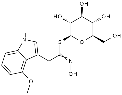 β-D-Glucopyranose, 1-thio-, 1-(N-hydroxy-4-methoxy-1H-indole-3-ethanimidate) Struktur