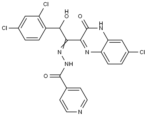 N'-[(Z)-1-(6-CHLORO-3-HYDROXY-2-QUINOXALINYL)-2-(2,4-DICHLOROPHENYL)-2-HYDROXYETHYLIDENE]ISONICOTINOHYDRAZIDE Struktur