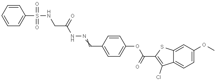 4-[(E)-(2-{2-[(PHENYLSULFONYL)AMINO]ACETYL}HYDRAZONO)METHYL]PHENYL 3-CHLORO-6-METHOXY-1-BENZOTHIOPHENE-2-CARBOXYLATE Struktur