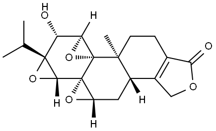 Trisoxireno[4b,5:7,8:8a,9]phenanthro[1,2-c]furan-3(1H)-one, 4,5,5a,6a,7,7a,8a,9a,10,10a-decahydro-7-hydroxy-5a-methyl-7a-(1-methylethyl)-, (5aS,5bS,6aS,7R,7aR,8aR,8bR,9aS,10aS)- Struktur