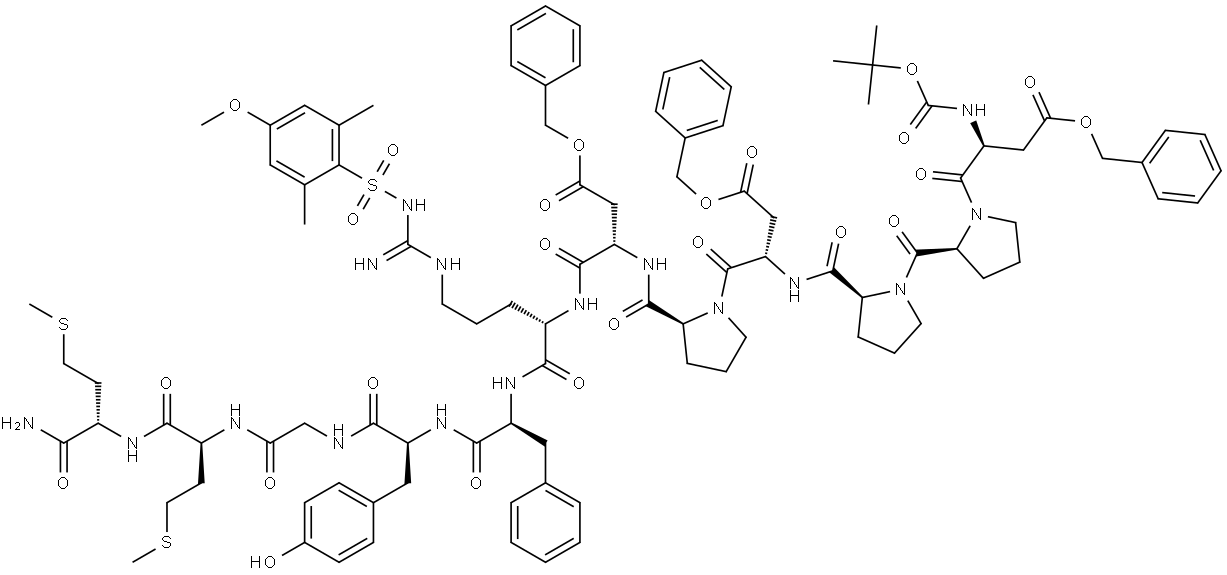 Hylambatin, N-[(1,1-dimethylethoxy)carbonyl]-7-[N5-[imino[[(4-methoxy-2,6-dimethylphenyl)sulfonyl]amino]methyl]-L-ornithine]-, tris(phenylmethyl) ester (9CI)