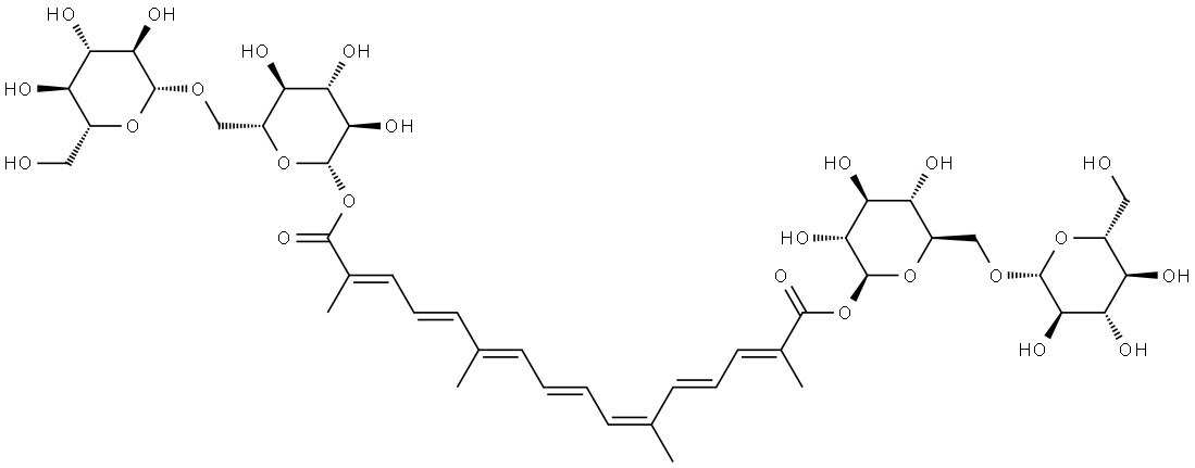 β-D-Glucopyranose, 6-O-β-D-glucopyranosyl-, 1,1'-[(2E,4E,6E,8E,10Z,12E,14E)-2,6,11,15-tetramethyl-2,4,6,8,10,12,14-hexadecaheptaenedioate] Struktur