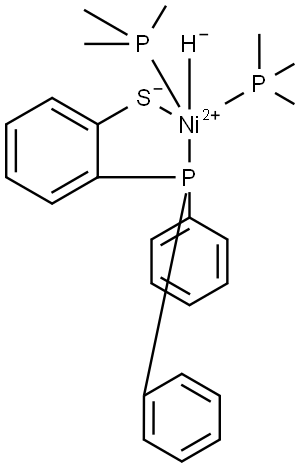 [2-(Diphenylphosphino-κP)benzenethiolato-κS]hydrobis(trimethylphosphine)nickel Struktur