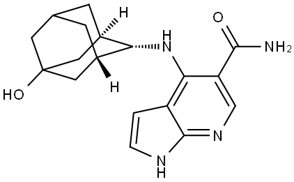 1H-Pyrrolo[2,3-b]pyridine-5-carboxamide, 4-[(5-hydroxytricyclo[3.3.1.13,7]dec-2-yl)amino]-, stereoisomer Struktur