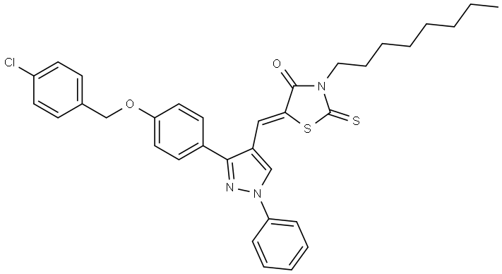 (5Z)-5-[(3-{4-[(4-CHLOROBENZYL)OXY]PHENYL}-1-PHENYL-1H-PYRAZOL-4-YL)METHYLENE]-3-OCTYL-2-THIOXO-1,3-THIAZOLIDIN-4-ONE Struktur