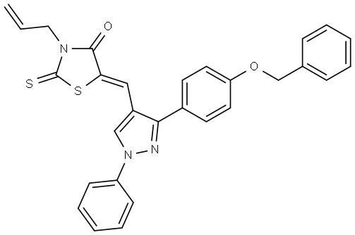 (5Z)-3-ALLYL-5-({3-[4-(BENZYLOXY)PHENYL]-1-PHENYL-1H-PYRAZOL-4-YL}METHYLENE)-2-THIOXO-1,3-THIAZOLIDIN-4-ONE Struktur