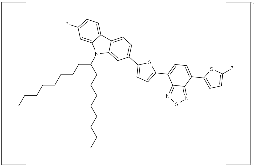 Poly[[9-(1-octylnonyl)-9H-carbazole-2,7-diyl]-2,5-thiophenediyl-2,1,3-benzothiadiazole-4,7-diyl-2,5-thiophenediyl] Struktur