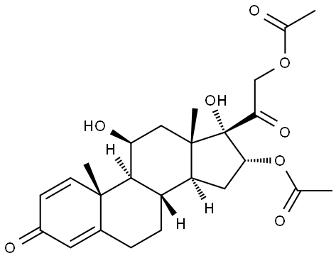 Pregna-1,4-diene-3,20-dione, 11β,16α,17,21-tetrahydroxy-, 16,21-diacetate Struktur