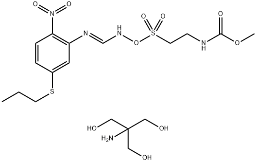 2-((methoxycarbonylamino)-(2-nitro-5-(n-propylthio)phenylimino)methylamino)ethansulfonic acid Struktur