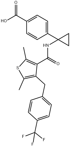 4-[1-[[[2,5-Dimethyl-4-[[4-(trifluoromethyl)phenyl]methyl]-3-thienyl]carbonyl]amino]cyclopropyl]benzoic acid Struktur