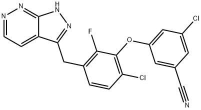 Benzonitrile, 3-chloro-5-[6-chloro-2-fluoro-3-(1H-pyrazolo[3,4-c]pyridazin-3-ylMethyl)phenoxy]- Struktur