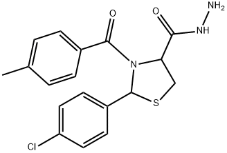 2-(4-chlorophenyl)-3-(4-methylbenzoyl)-1,3-thiazolane-4-carbohydrazide Struktur