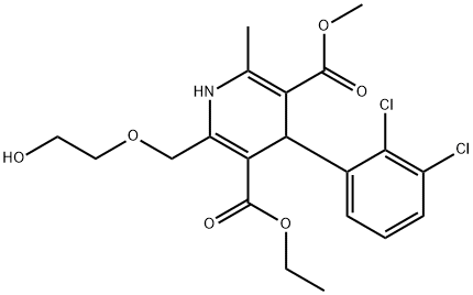 4-(2,3-dichlorophenyl)-3-(ethoxycarbonyl)-2-((2-hydroxyethoxy)methyl)-5-(methoxycarbonyl)-6-methyl-1,4-dihydropyridine Struktur