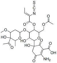 5-[4-(5-acetyl-5-hydroxy-4-methoxy-6-methyl-oxan-2-yl)oxy-6-(acetyloxy methyl)-3-hydroxy-5-[(Z)-2-isothiocyanatobut-2-enoyl]oxy-oxan-2-yl]-2- amino-5-hydroxy-3,6-dioxo-cyclohexene-1-carboxylic acid Struktur