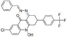 7-Chloro-10-hydroxy-3-[4-(trifluoromethyl)phenyl]-1-[(benzylideneamino )imino]-1,3,4,10-tetrahydro-9(2H)-acridinone Struktur