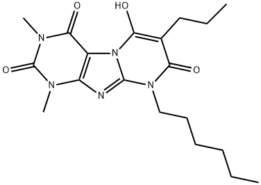 Pyrimido[2,1-f]purine-2,4,8(1H,3H,9H)-trione,  9-hexyl-6-hydroxy-1,3-dimethyl-7-propyl- Struktur