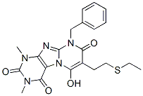 Pyrimido[2,1-f]purine-2,4,8(1H,3H,9H)-trione,  7-[2-(ethylthio)ethyl]-6-hydroxy-1,3-dimethyl-9-(phenylmethyl)- Struktur