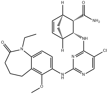 Bicyclo[2.2.1]hept-5-ene-2-carboxaMide, 3-[[5-chloro-2-[(1-ethyl-2,3,4,5-tetrahydro-6-Methoxy-2-oxo-1H-1-benzazepin-7-yl)aMino]-4-pyriMidinyl]aMino]-, (1S,2S,3R,4R)- Struktur