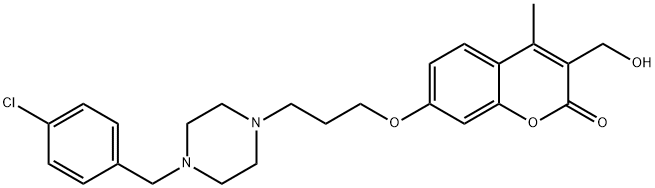 7-[3-[4-[(4-chlorophenyl)methyl]piperazin-1-yl]propoxy]-3-(hydroxymeth yl)-4-methyl-chromen-2-one Struktur