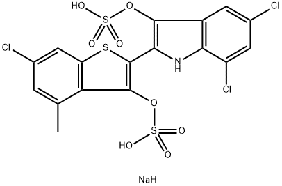 disodium 5,7-dichloro-2-[6-chloro-4-methyl-3-(sulphonatooxy)benzo[b]thien-2-yl]-1H-indol-3-yl sulphate Struktur