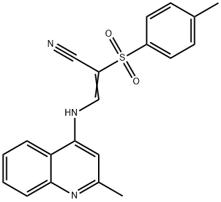 (E)-2-[(4-methylphenyl)sulfonyl]-3-[(2-methyl-4-quinolinyl)amino]-2-propenenitrile Struktur