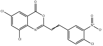 6,8-dichloro-2-[(E)-2-(4-chloro-3-nitrophenyl)ethenyl]-4H-3,1-benzoxazin-4-one Struktur