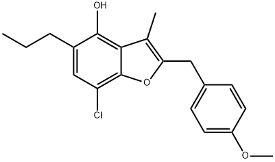 4-Benzofuranol, 7-chloro-2-((4-methoxyphenyl)methyl)-3-methyl-5-propyl - Struktur