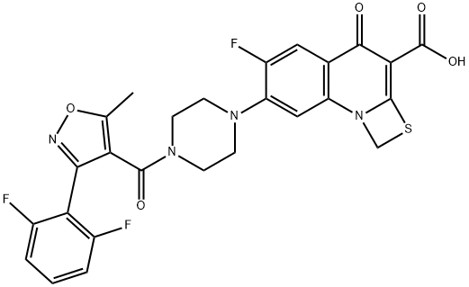 1H,4H-[1,3]Thiazeto[3,2-a]quinoline-3-carboxylic acid, 7-[4-[[3-(2,6-difluorophenyl)-5-methyl-4-isoxazolyl]carbonyl]-1-piperazinyl]-6-fluoro-4-oxo- Struktur