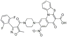 5H-Benzothiazolo[3,2-a]quinoline-6-carboxylic acid, 2-[4-[[3-(2,6-difluorophenyl)-5-methyl-4-isoxazolyl]carbonyl]-1-piperazinyl]-3-nitro-5-oxo- Struktur