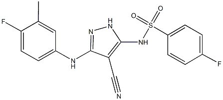 N-[4-cyano-3-(4-fluoro-3-methylanilino)-1H-pyrazol-5-yl]-4-fluorobenzenesulfonamide Struktur