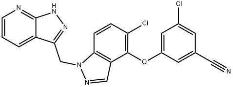 3-(1-((1H-pyrazolo[3,4-b]pyridin-3-yl)Methyl)-5-chloro-1H-indazol-4-yloxy)-5-chlorobenzonitrile Struktur