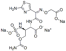 (2S,3S)-N-[(2-Amino-4-thiazolyl)[(Z)-[(sodiooxycarbonyl)methoxy]imino]acetyl]-3-[(sodiooxysulfonyl)amino]-O-carbamoylhomoserine sodium salt Struktur