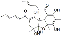 1-[9-(1-Oxo-4-hexenyl)-3,4,4a,5a,9a,9b-hexahydro-1,4,4a,6,8-pentahydroxy-4,5a,7,9b-tetramethyldibenzofuran-2-yl]-2,4-hexadien-1-one Struktur