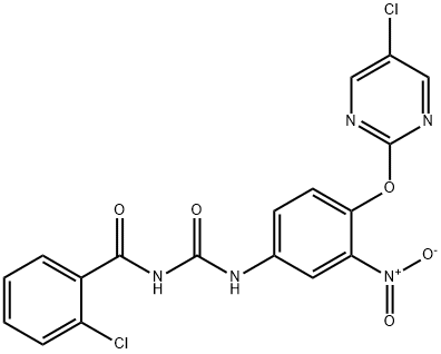 2-chloro-N-[[4-(5-chloropyrimidin-2-yl)oxy-3-nitro-phenyl]carbamoyl]be nzamide Struktur