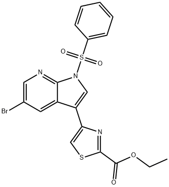 2-Thiazolecarboxylic acid, 4-[5-broMo-1-(phenylsulfonyl)-1H-pyrrolo[2,3-b]pyridin-3-yl]-, ethyl ester Struktur