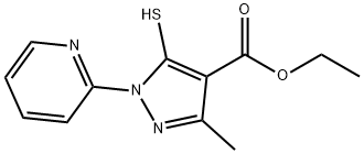 1H-PYRAZOLE-4-CARBOXYLIC ACID, 5-MERCAPTO-3-METHYL-1-(2-PYRIDINYL)-, ETHYL ESTER Struktur