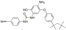 p-[3-[4-Amino-2-hydroxy-5-[p-(1,1,3,3-tetramethylbutyl)phenoxy]phenyl]ureido]benzonitrile Struktur