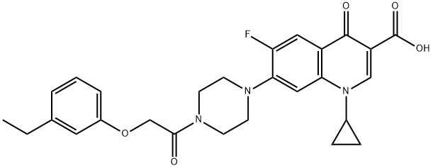 3-Quinolinecarboxylic acid, 1-cyclopropyl-7-[4-[2-(3-ethylphenoxy)acetyl]-1-piperazinyl]-6-fluoro-1,4-dihydro-4-oxo- Struktur