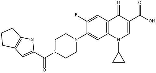 3-Quinolinecarboxylic acid, 1-cyclopropyl-7-[4-[(5,6-dihydro-4H-cyclopenta[b]thien-2-yl)carbonyl]-1-piperazinyl]-6-fluoro-1,4-dihydro-4-oxo- Struktur