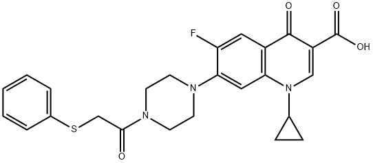 3-Quinolinecarboxylic acid, 1-cyclopropyl-6-fluoro-1,4-dihydro-4-oxo-7-[4-[2-(phenylthio)acetyl]-1-piperazinyl]- Struktur