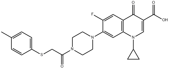 3-Quinolinecarboxylic acid, 1-cyclopropyl-6-fluoro-1,4-dihydro-7-[4-[2-[(4-Methylphenyl)thio]acetyl]-1-piperazinyl]-4-oxo- Struktur