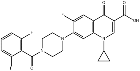 3-Quinolinecarboxylic acid, 1-cyclopropyl-7-[4-(2,6-difluorobenzoyl)-1-piperazinyl]-6-fluoro-1,4-dihydro-4-oxo- Struktur