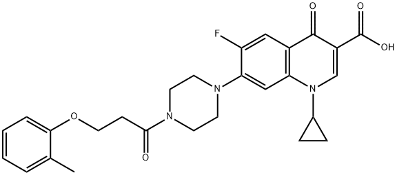 3-Quinolinecarboxylic acid, 1-cyclopropyl-6-fluoro-1,4-dihydro-7-[4-[3-(2-Methylphenoxy)-1-oxopropyl]-1-piperazinyl]-4-oxo- Struktur