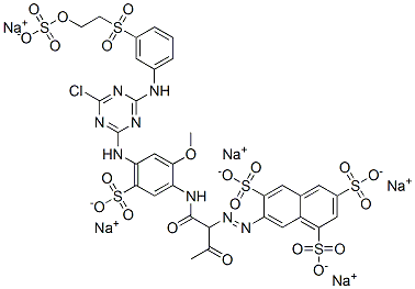 7-[1-[N-[4-[4-Chloro-6-[3-[2-(sulfooxy)ethylsulfonyl]anilino]-1,3,5-triazin-2-ylamino]-2-methoxy-5-sulfophenyl]carbamoyl]-2-oxopropylazo]-1,3,6-naphthalenetrisulfonic acid pentasodium salt Struktur