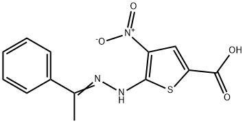 2-Thiophenecarboxylic  acid,  5-[(-alpha--methylbenzylidene)hydrazino]-4-nitro-  (7CI) Struktur