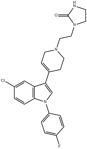 5-CHLORO-3-[1-((IMIDAZOLIDIN-2-ONE-1-YL)-ETHYL)-1,2,5,6-TETRAHYDROPYRIDIN-4-YL]-1-(4-FLUOROPHENYL)-INDOLE Struktur