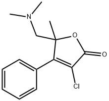 3-chloro-5-(dimethylaminomethyl)-5-methyl-4-phenyl-furan-2-one Struktur