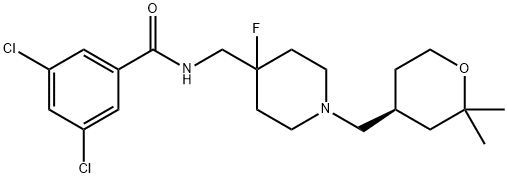 3,5-Dichloro-N-[[4-fluoro-1-[[(4S)-tetrahydro-2,2-dimethyl-2H-pyran-4-yl]methyl]-4-piperidinyl]methyl]Benzamide Struktur