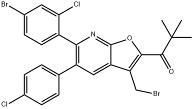 1-(6-(4-broMo-2-chlorophenyl)-3-(broMoMethyl)-5-(4-chlorophenyl)furo[2,3-b]pyridin-2-yl)-2,2-diMethylpropan-1-one Struktur