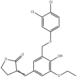 (3E)-3-[[3-[(3,4-dichlorophenyl)sulfanylmethyl]-5-ethoxy-4-hydroxy-phe nyl]methylidene]oxolan-2-one Struktur